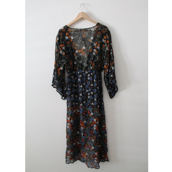 Anthropologie Primrose Kimono / One Size / Black Floral Motif Long Robe - Picture 5 of 7